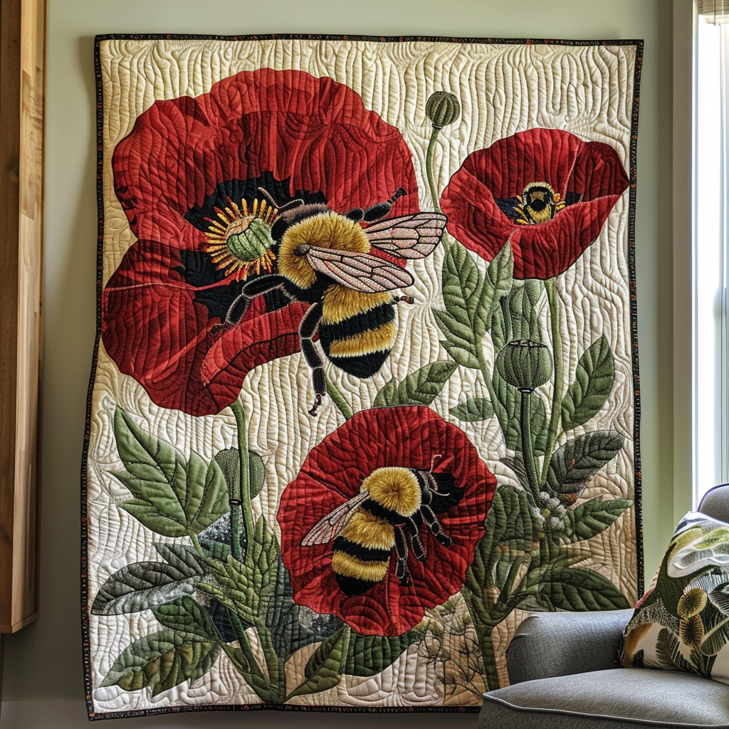 Bee-Kised Blooms Quilted Blanket - Throw (55" x 60")