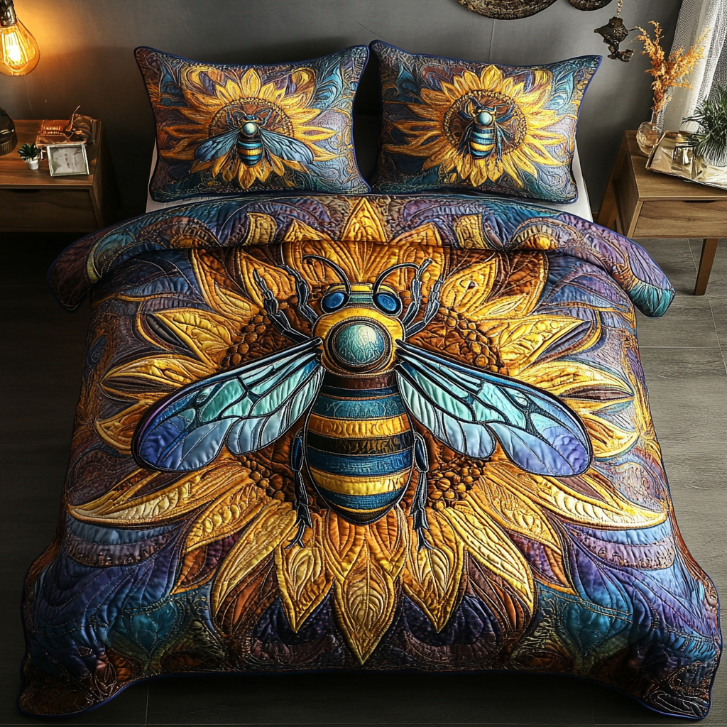 Bee Blossom 3-Piece Quilted Bedding Set - Single (59" x 70")