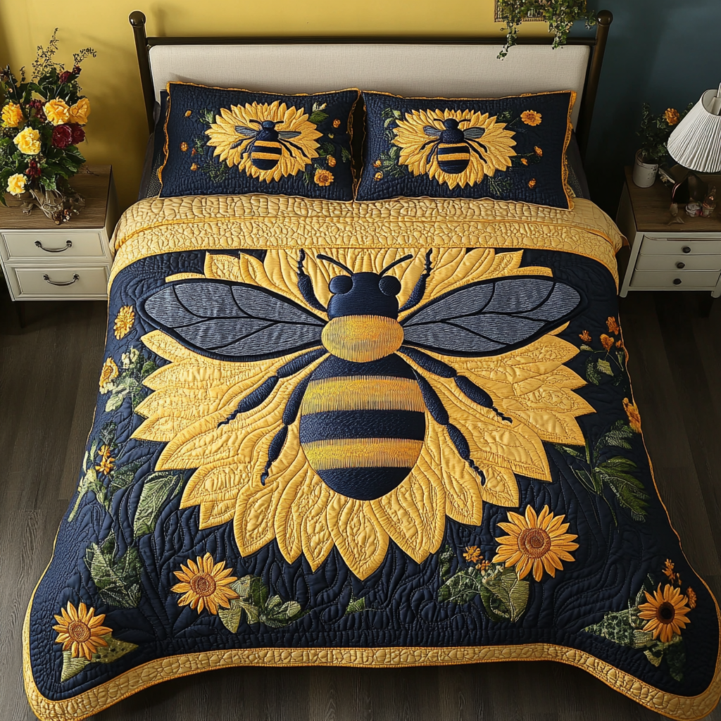 Bee Happy 3-Piece Quilted Bedding Set - Single (59" x 70")