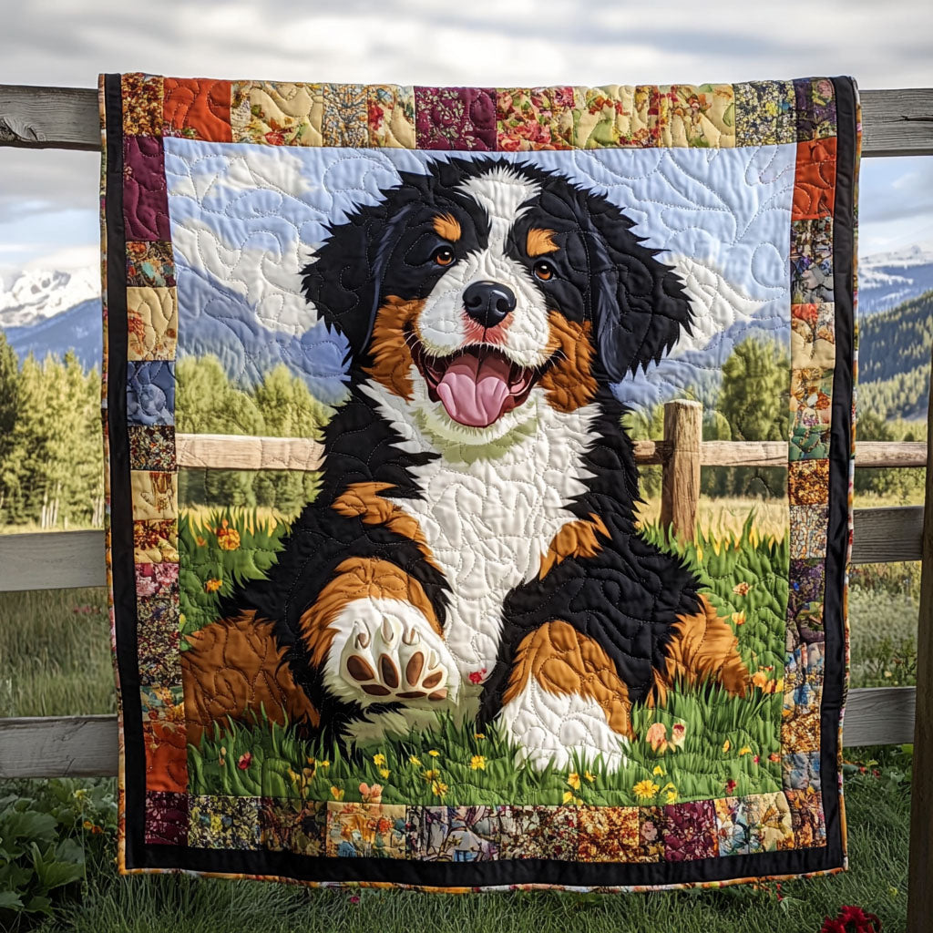 Bernese Mountain Sunrise Quilted Blanket - Throw (55" x 60")