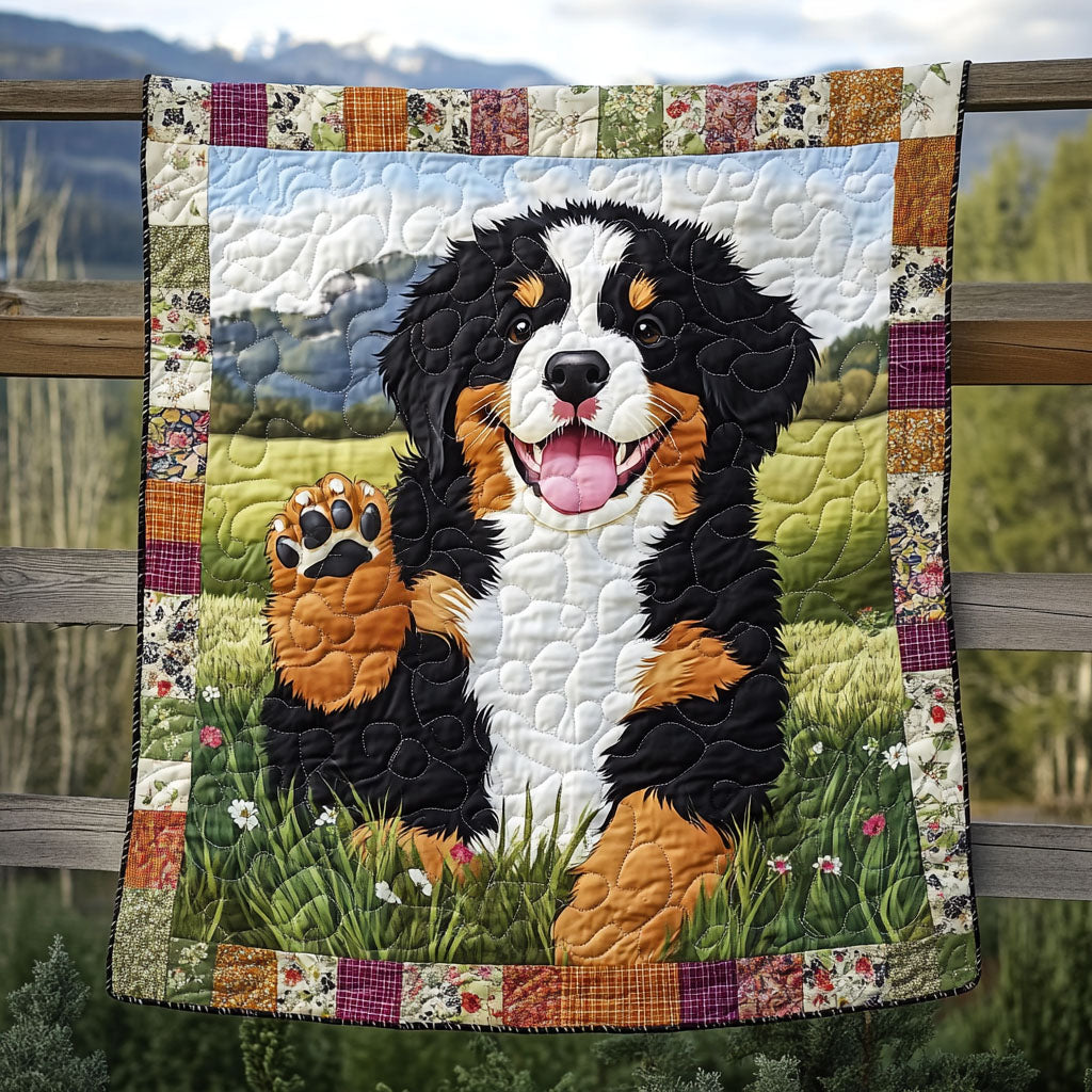 Bernese in Bloom Quilted Blanket - Throw (55" x 60")