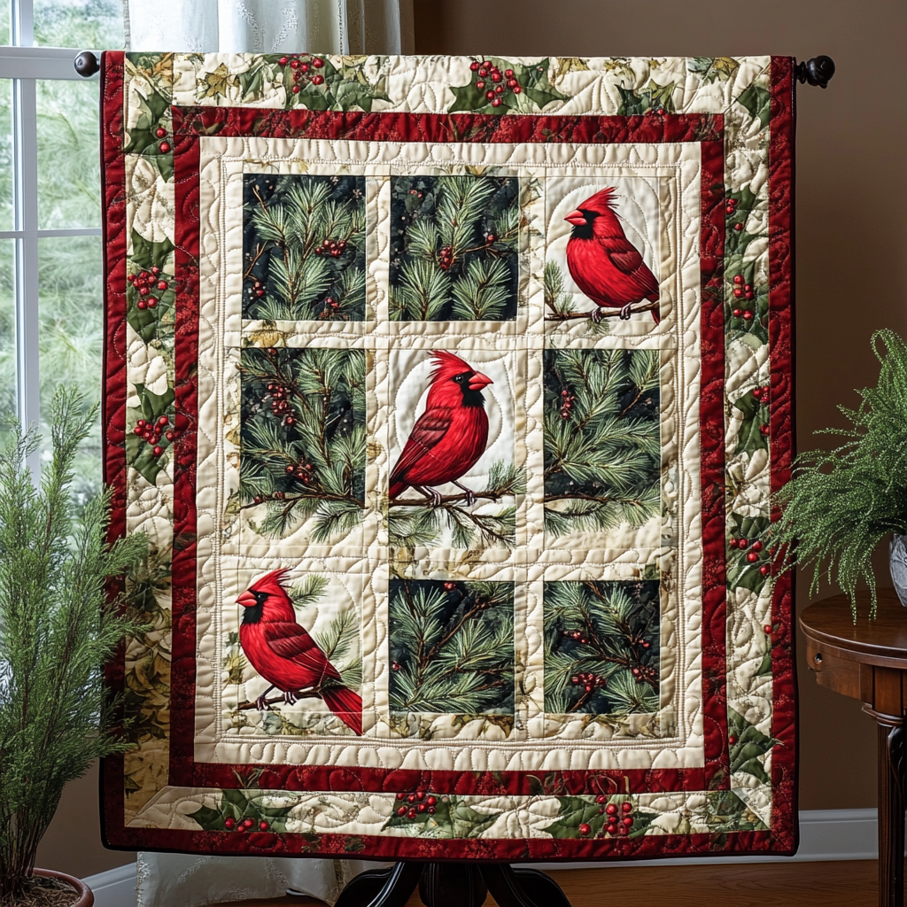 Berry Perch Quilt Quilted Blanket - Throw (55" x 60")