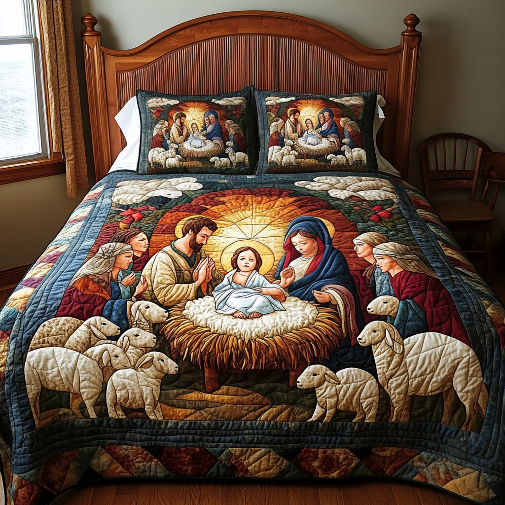 Bethlehem Blessings Quilted Bedding Set Quilted Bedding Set - Single (59" x 70")