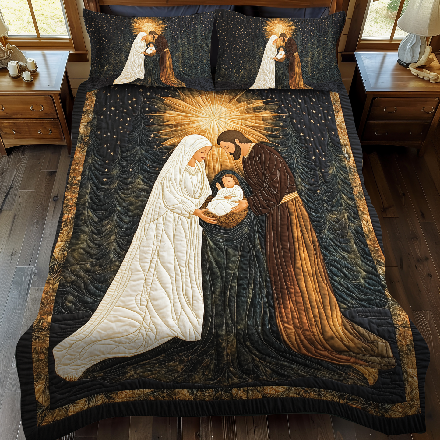 Bethlehem Divine Night 3-Piece Quilted Bedding Set - Single (59" x 70")
