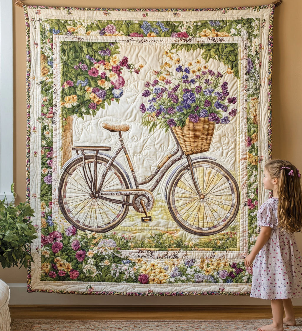Bicycle Blooms Art Quilt Hanging - Baby (30" x 40")