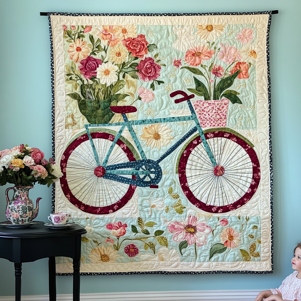 Bicycle of Blooms Art Quilt Hanging - Baby (30" x 40")