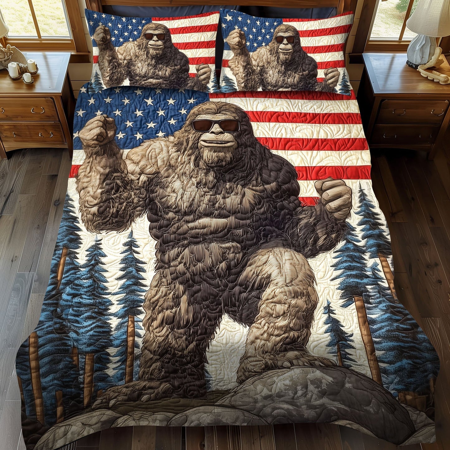 Bigfoot in the Wild 3-Piece Quilted Bedding Set - Single (59" x 70")