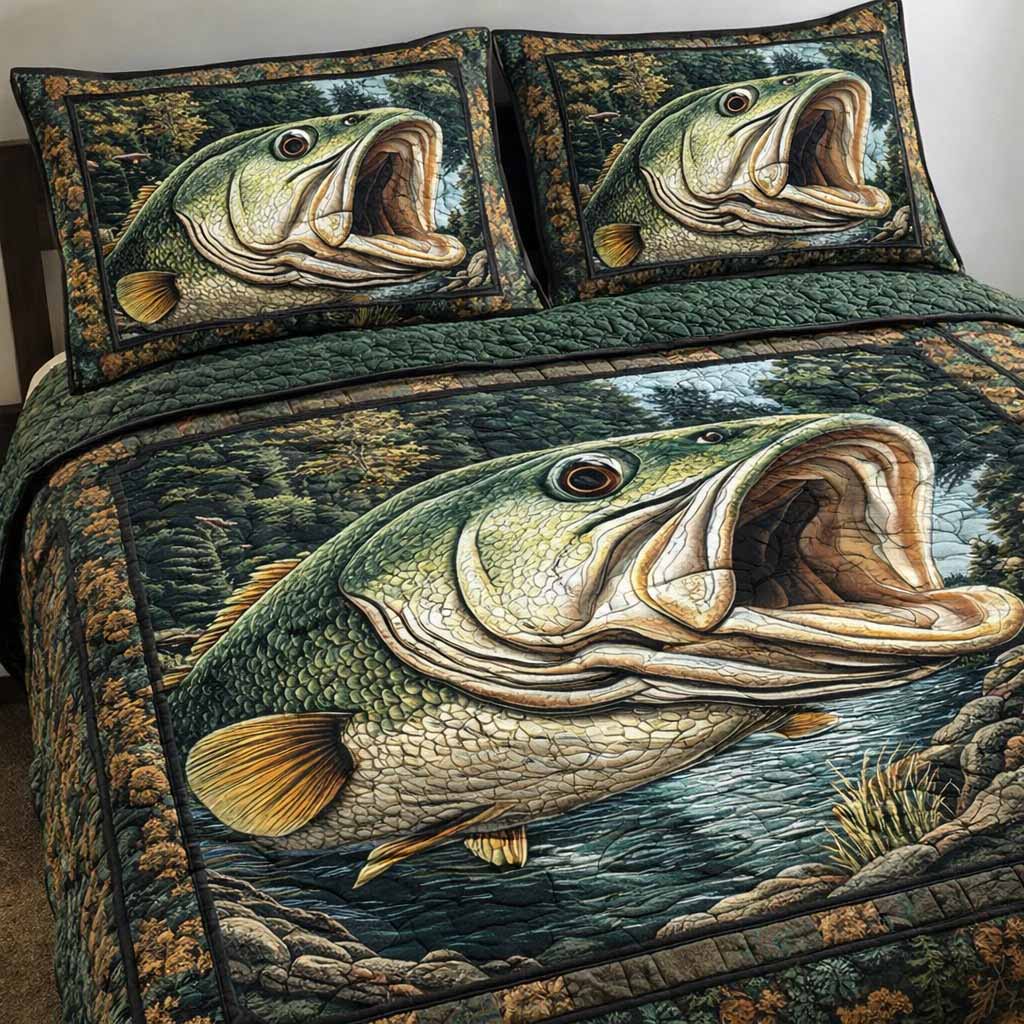 Bigmouth Bass 3-Piece Quilted Bedding Set - Single (59" x 70")