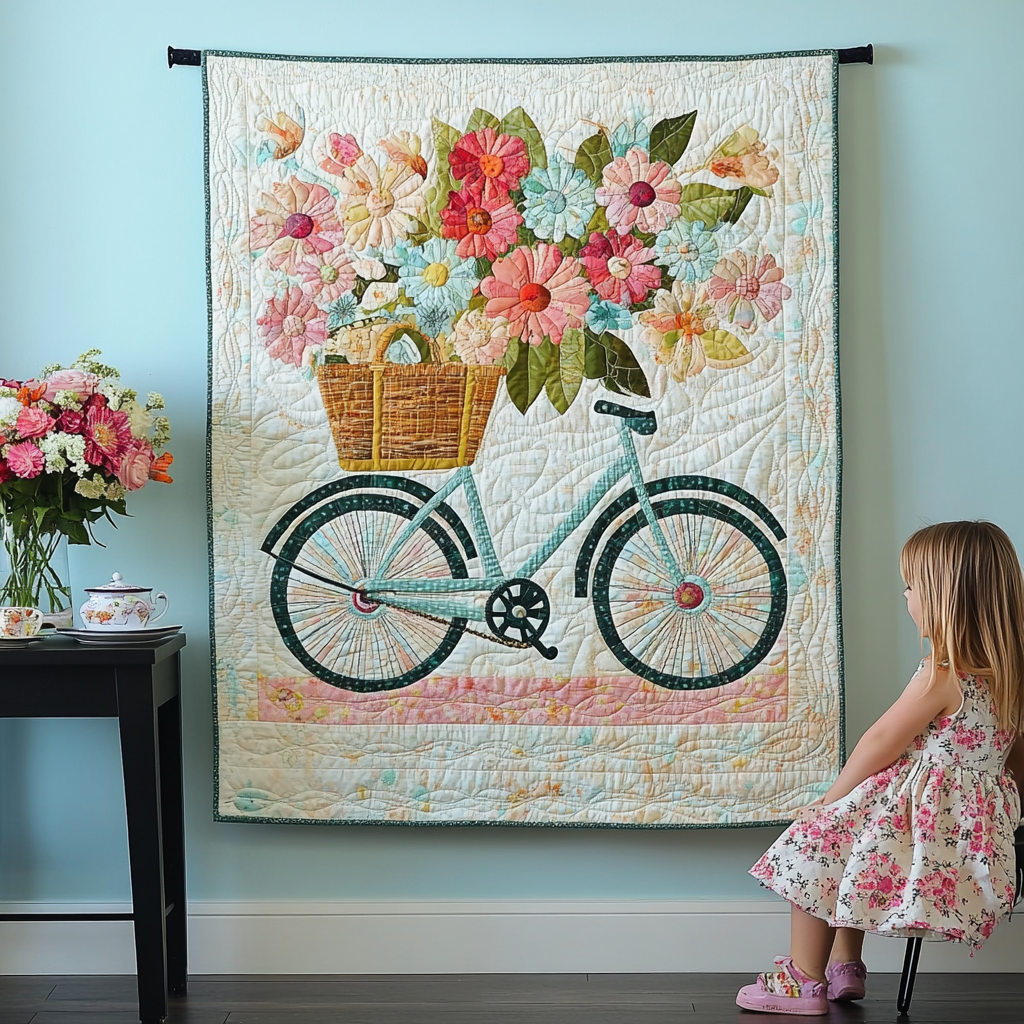 Bike Blooms Art Quilt Hanging - Baby (30" x 40")