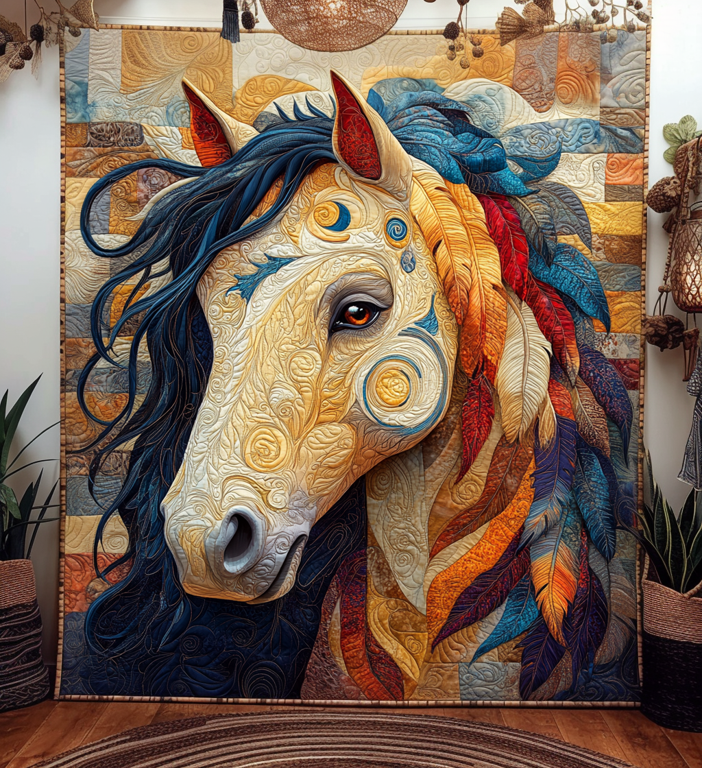 Binding Horse Quilted Blanket - Throw (55" x 60")