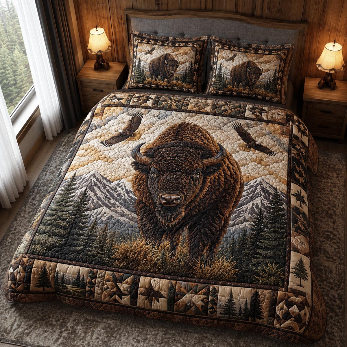 Bison Grace 3-Piece Quilted Bedding Set - Single (59" x 70")