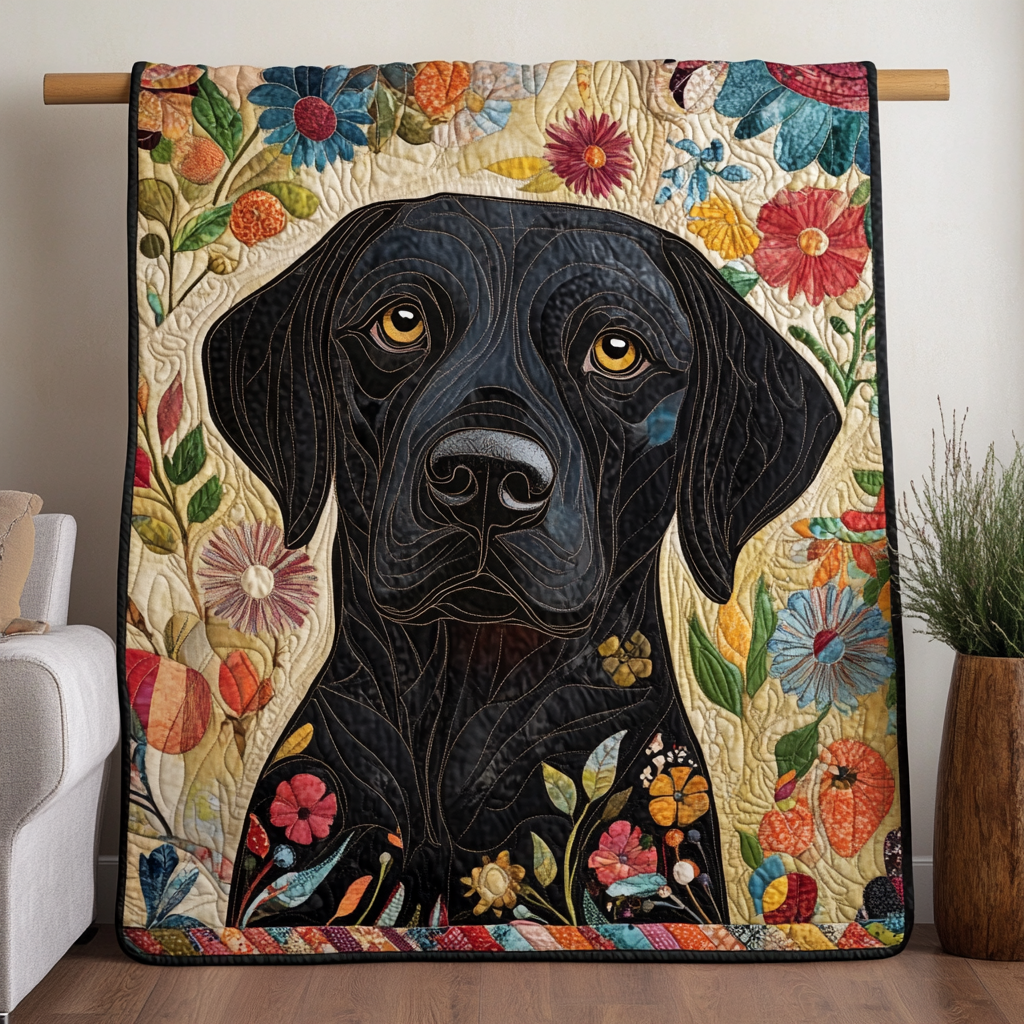 Black Labrador Personalized Quilted Blanket - Throw (55" x 60") - No