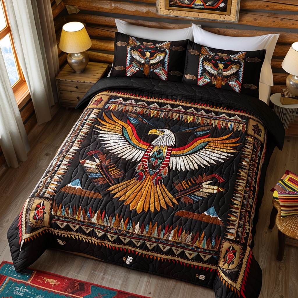 Black Sky Eagle 3-Piece Quilted Bedding Set - Single (59" x 70")