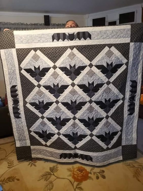 Black Bat Quilted Blanket - Throw (55" x 60")