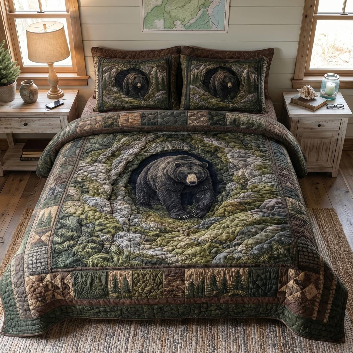 Black Bear Timber 3-Piece Quilted Bedding Set - Single (59" x 70")