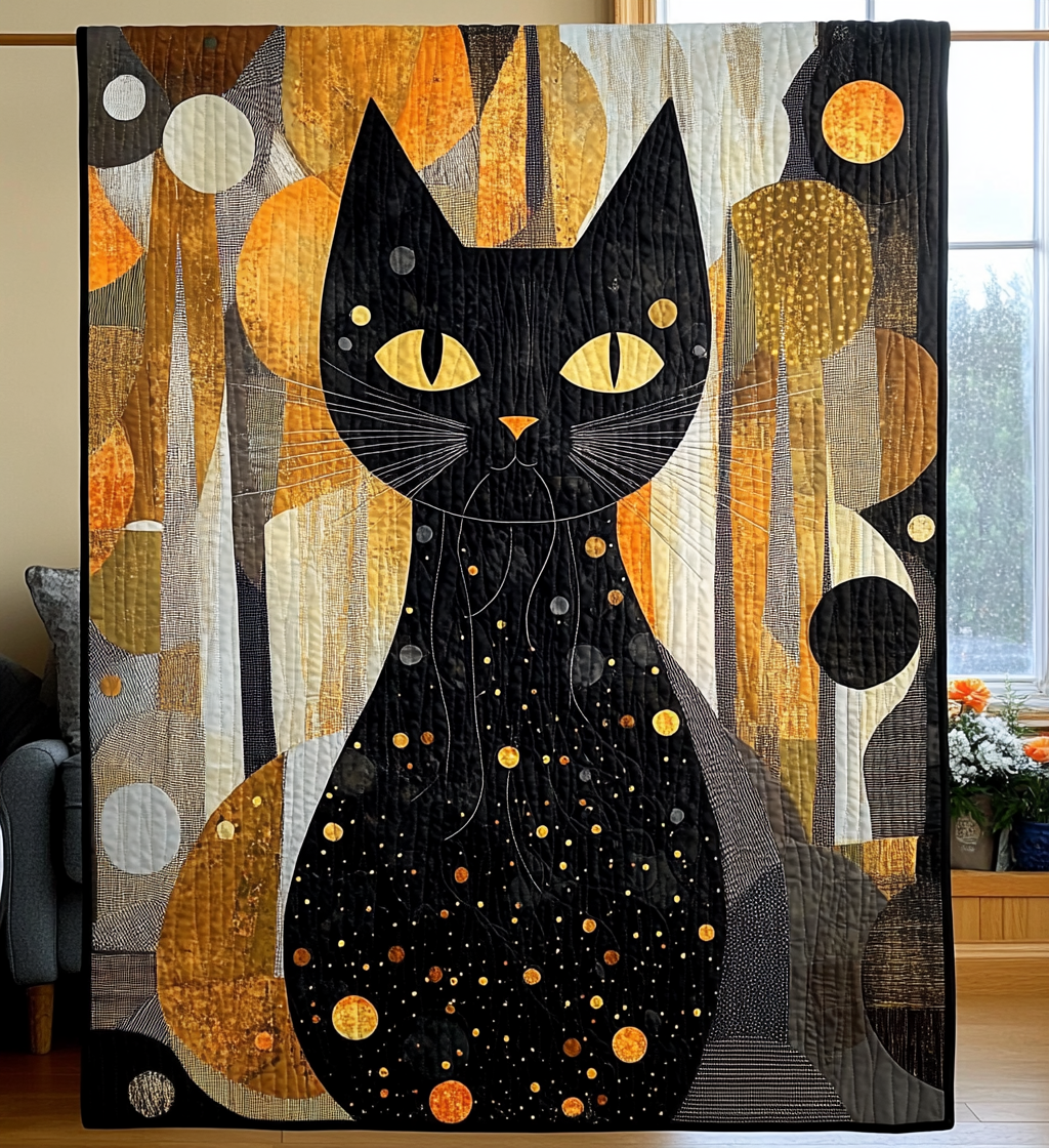Black Cat Dream Quilted Blanket - Throw (55" x 60")