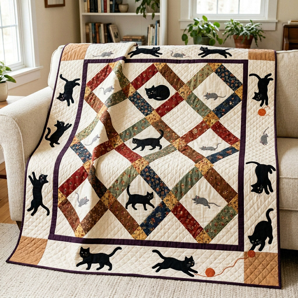Black Cat Mischief Quilted Blanket - Baby (30" x 40") - Pack 1