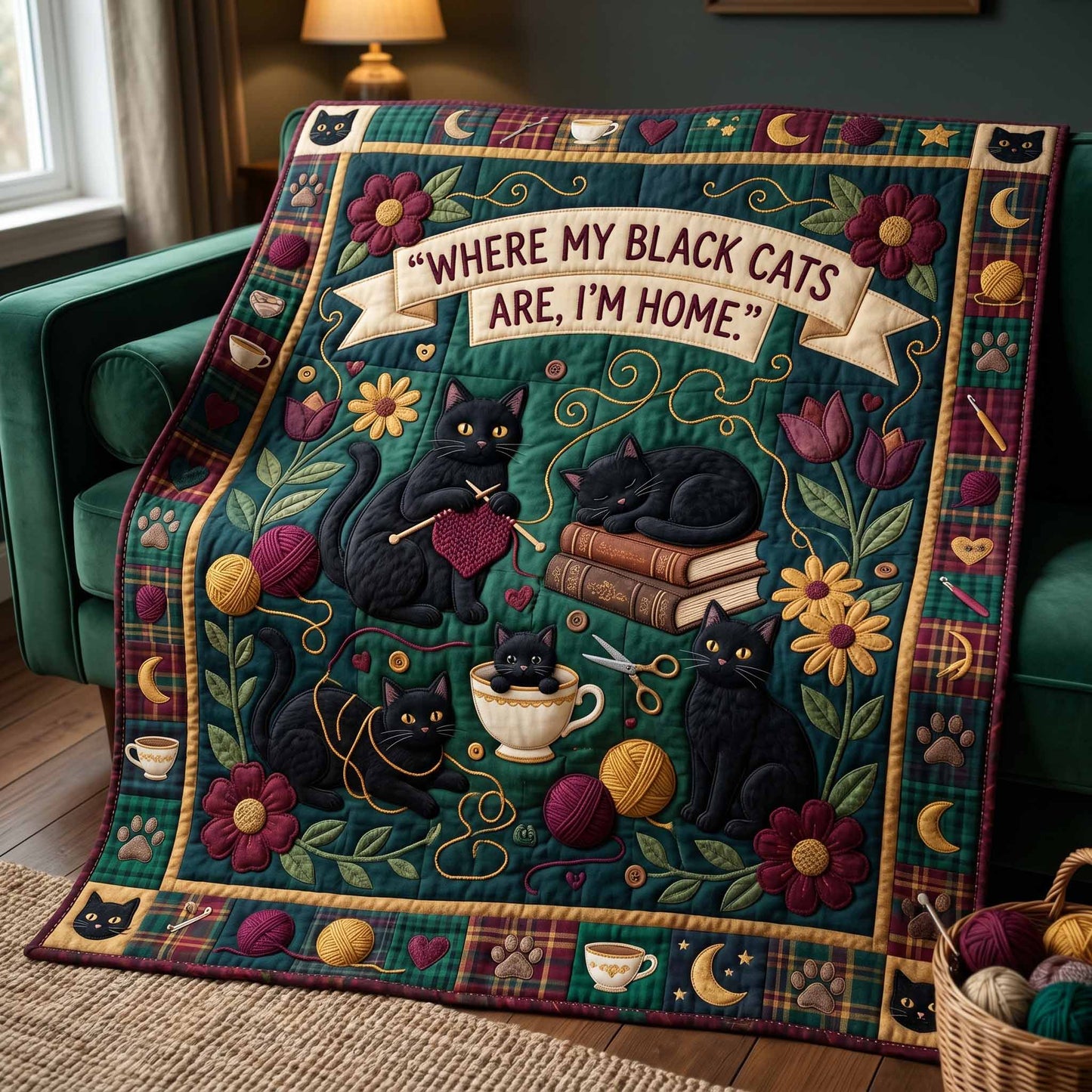 Black Cat Quilted Blanket - Baby (30" x 40") - Pack 1