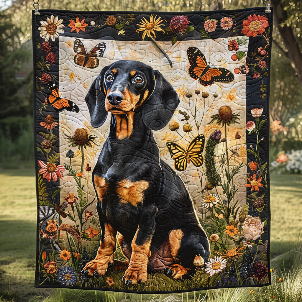 Black and Gold Dachshund Quilted Blanket - Throw (55" x 60")