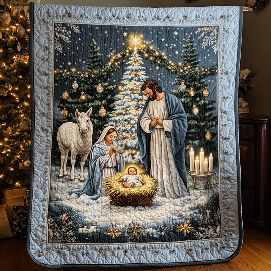 Blessed Christmas Night Quilted Blanket - Throw (55" x 60")