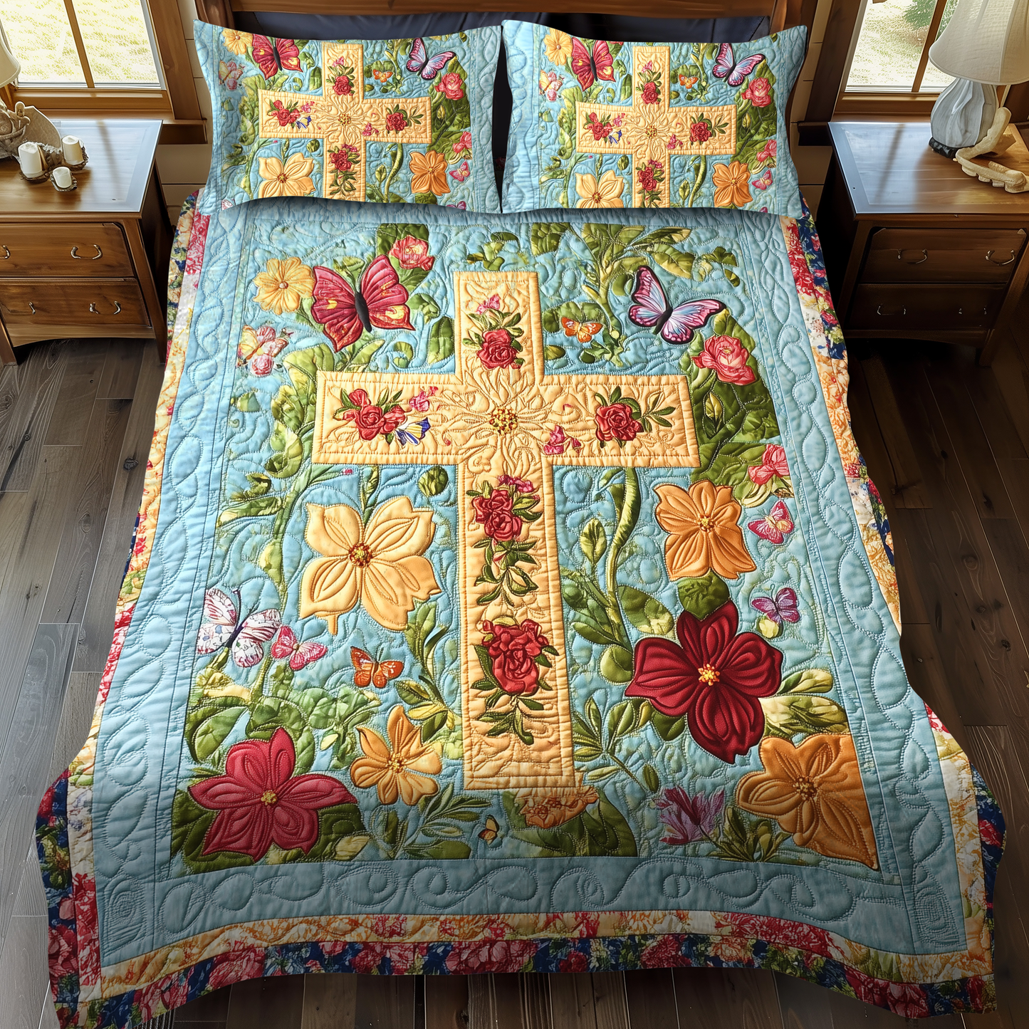 Blessed Cross 3-Piece Quilted Bedding Set - Single (59" x 70")