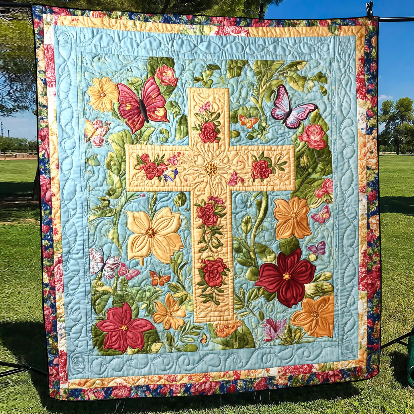 Blessed Cross Quilted Blanket - Throw (55" x 60")