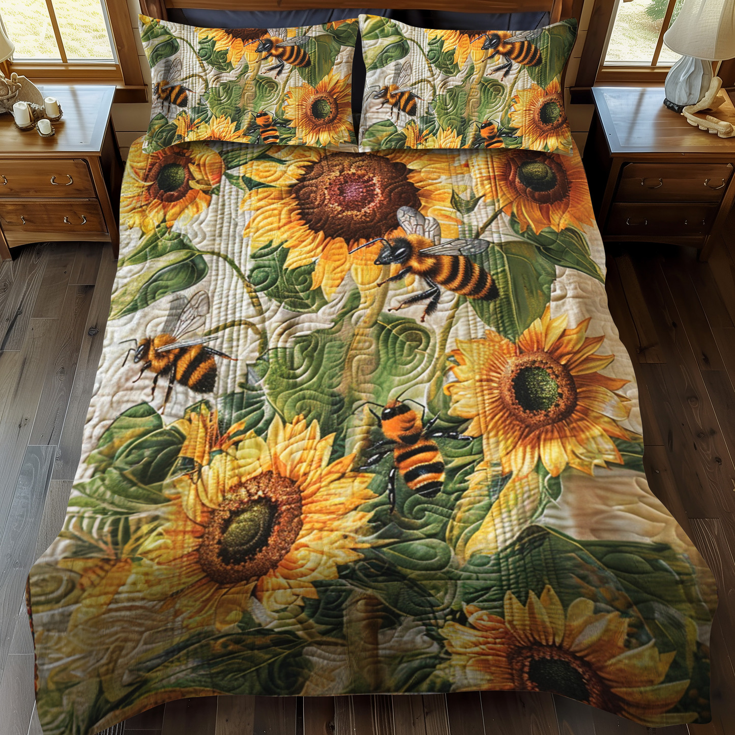 Blooming Bee Paradise 3-Piece Quilted Bedding Set - Single (59" x 70")