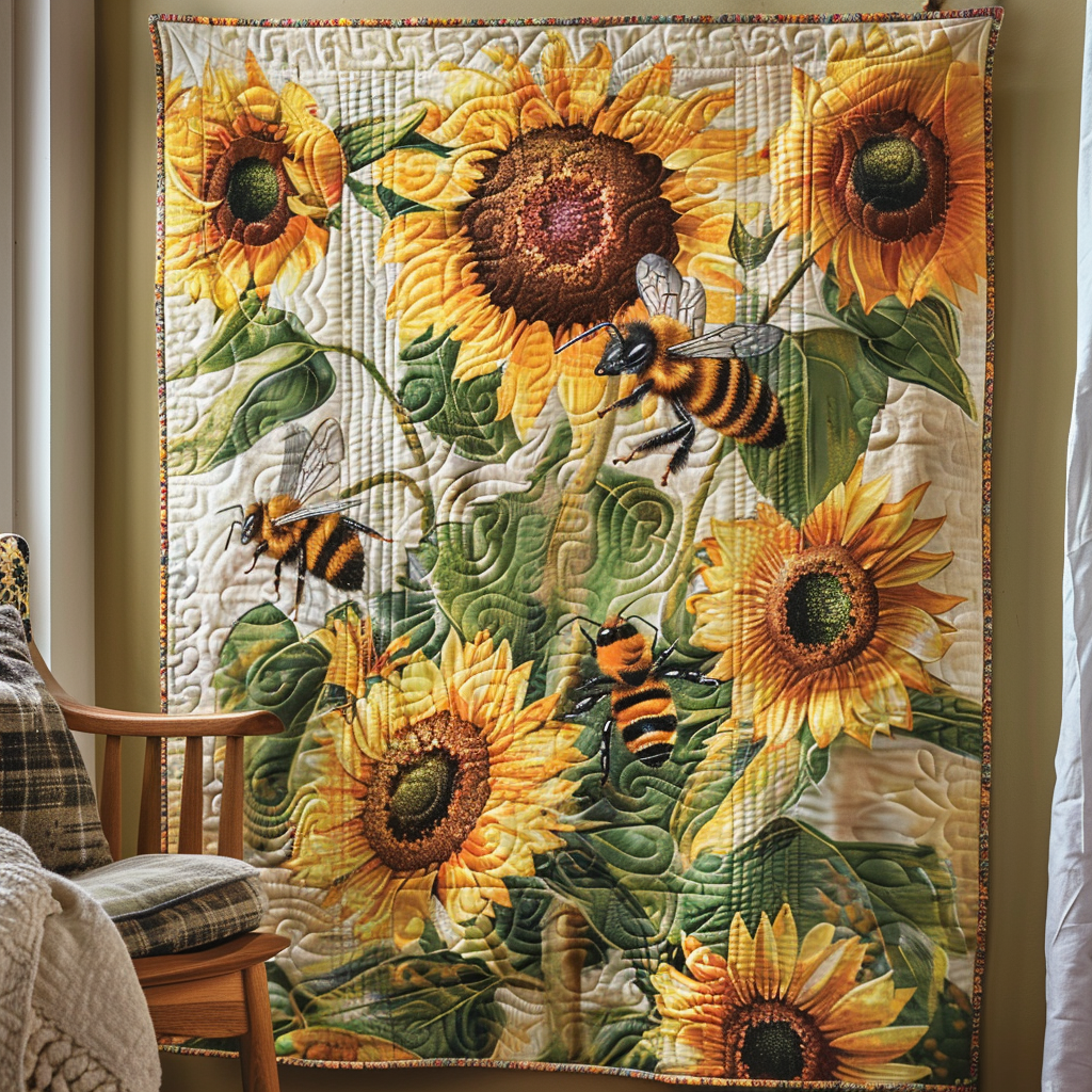 Blooming Bee Paradise Quilted Blanket - Throw (55" x 60")