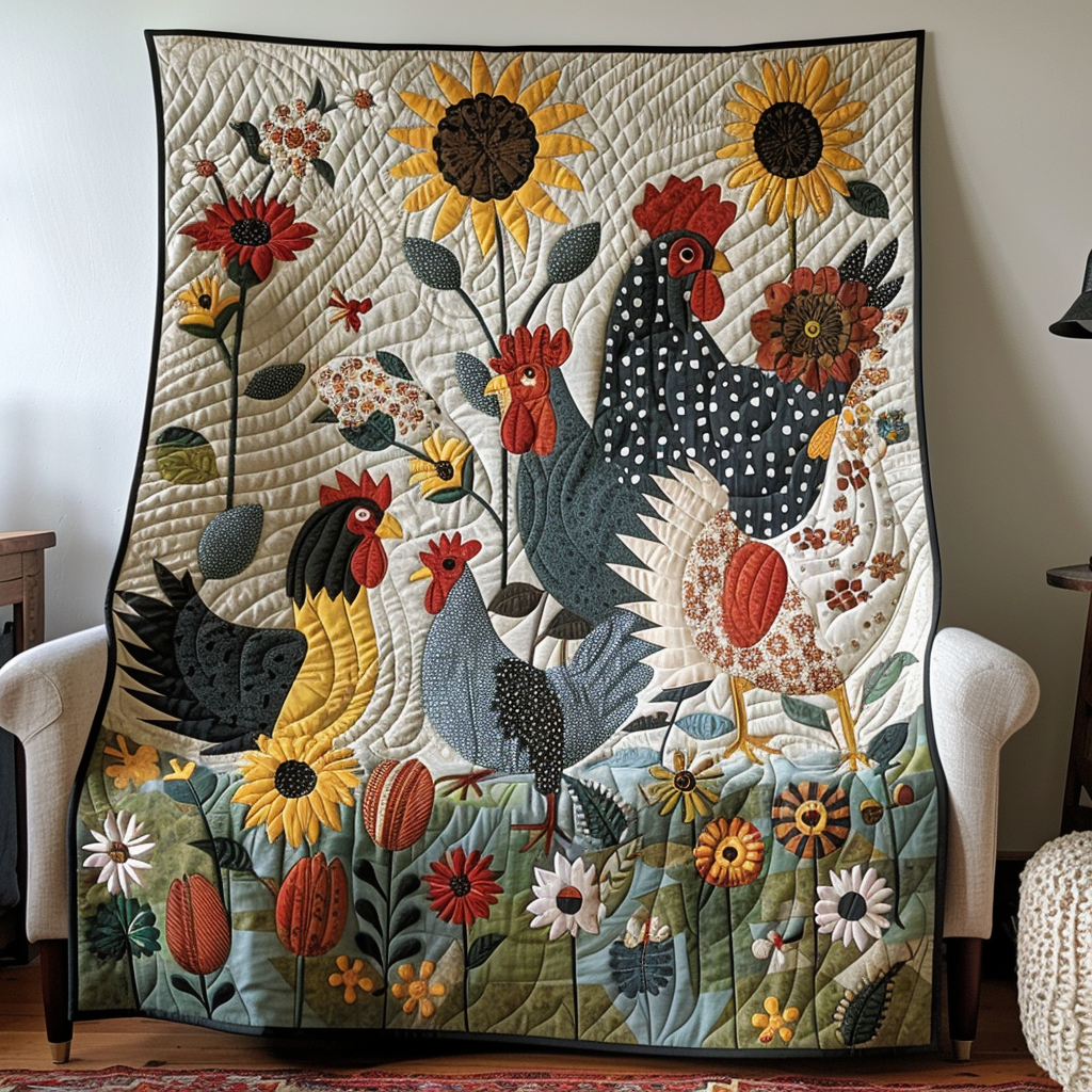 Blooming Poultry Quilted Blanket - Throw (55" x 60")