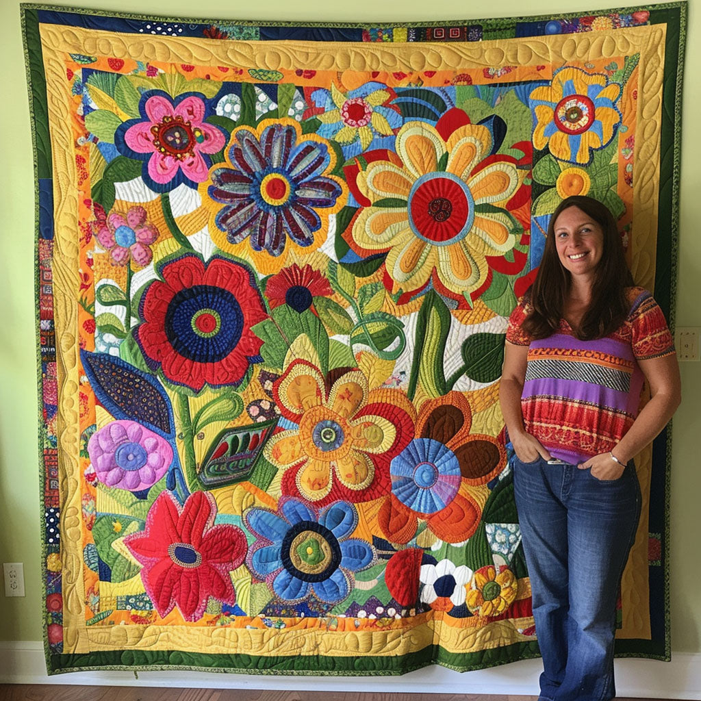 Blooming Radiance Quilted Blanket - Throw (55" x 60")