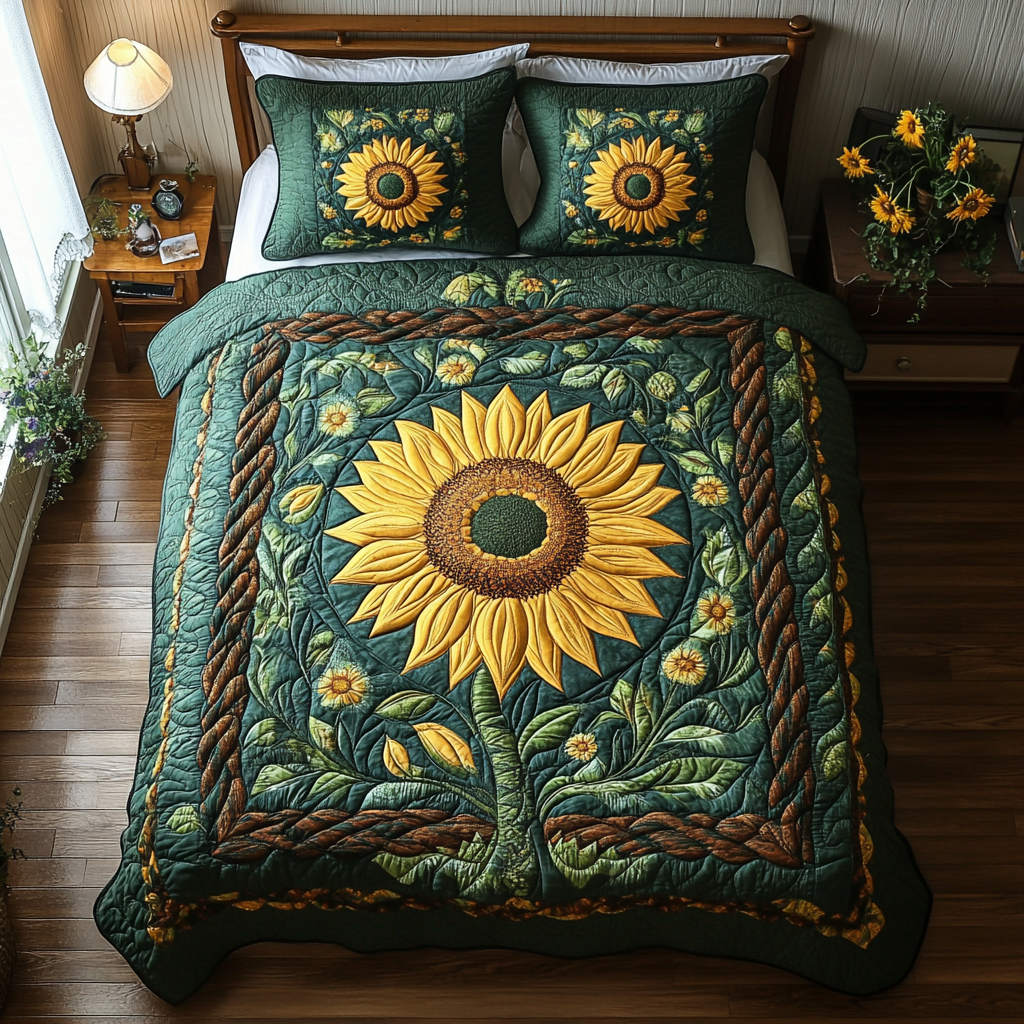 Blooming Sun Quilted Bedding Set - Single (59" x 70")