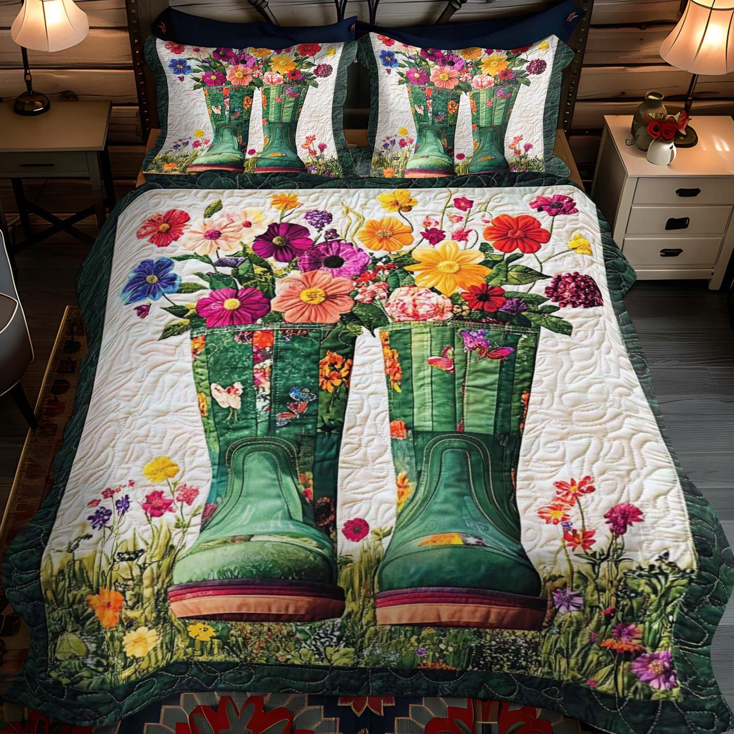 Blooming Boots 3-Piece Quilted Bedding Set - Single (59" x 70")