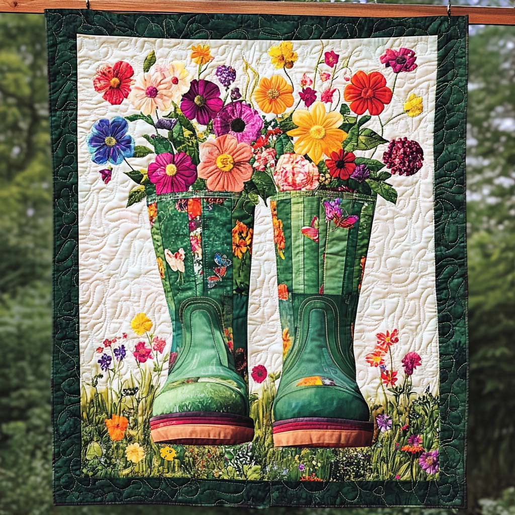 Blooming Boots Quilted Blanket - Throw (55" x 60")
