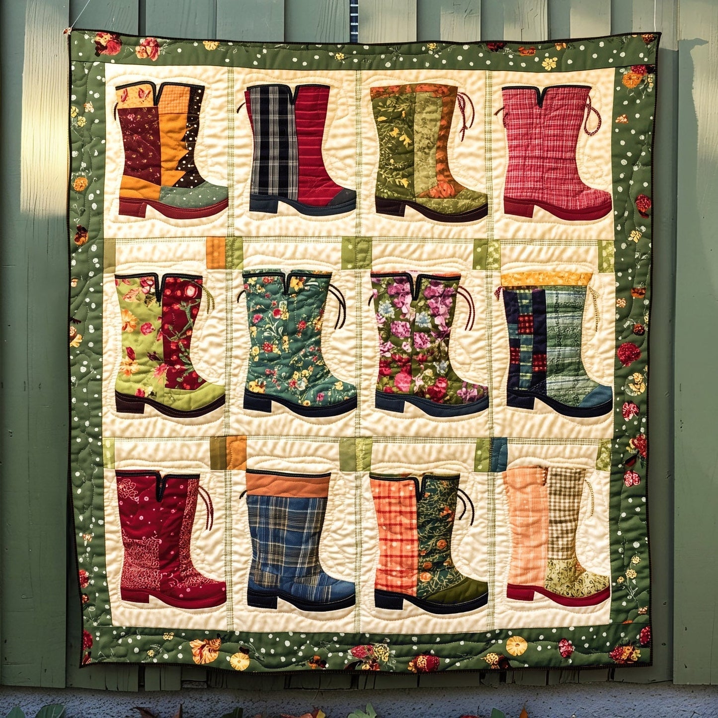 Blooming Boots Quilted Blanket - Throw (55" x 60")
