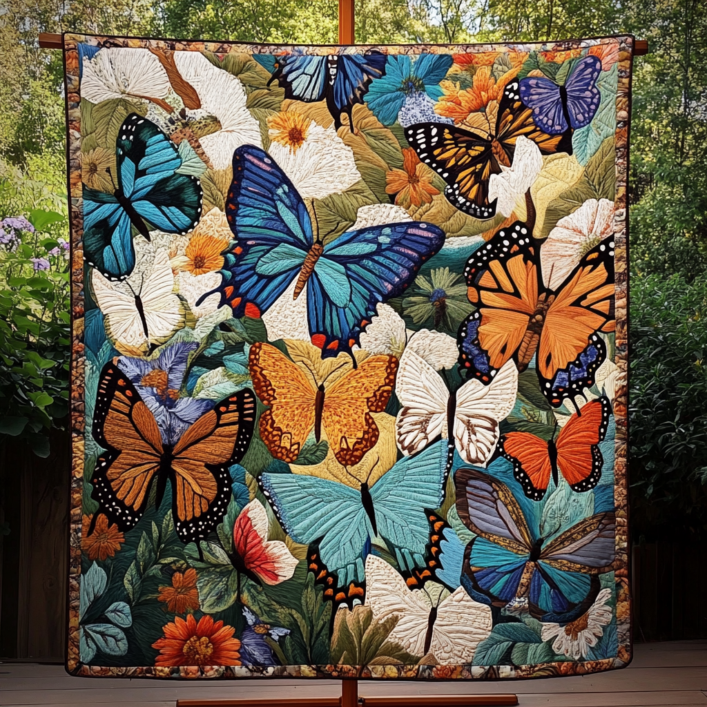 Blooming Butterflies Quilted Blanket - Throw (55" x 60")