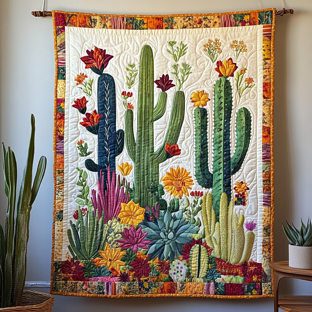 Blooming Cacti Quilted Blanket - Throw (55" x 60")