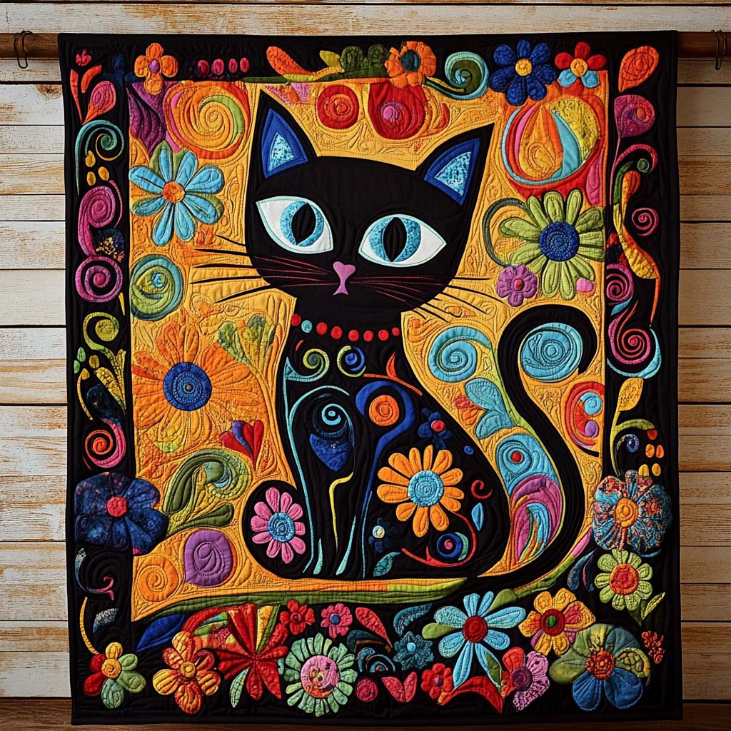 Blooming Cat Quilted Blanket - Throw (55" x 60")