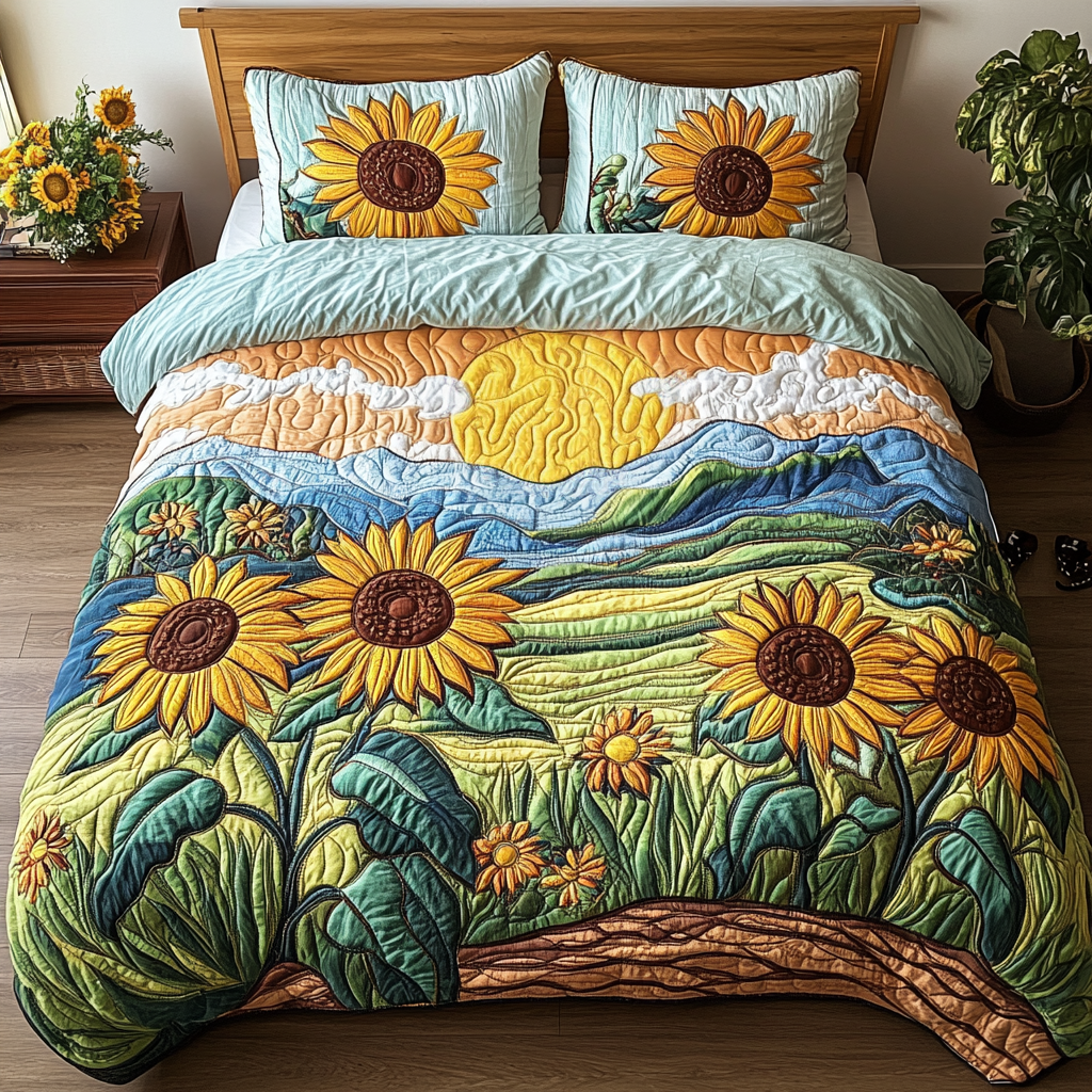 Blooming Horizon 3-Piece Quilted Bedding Set - Single (59" x 70")