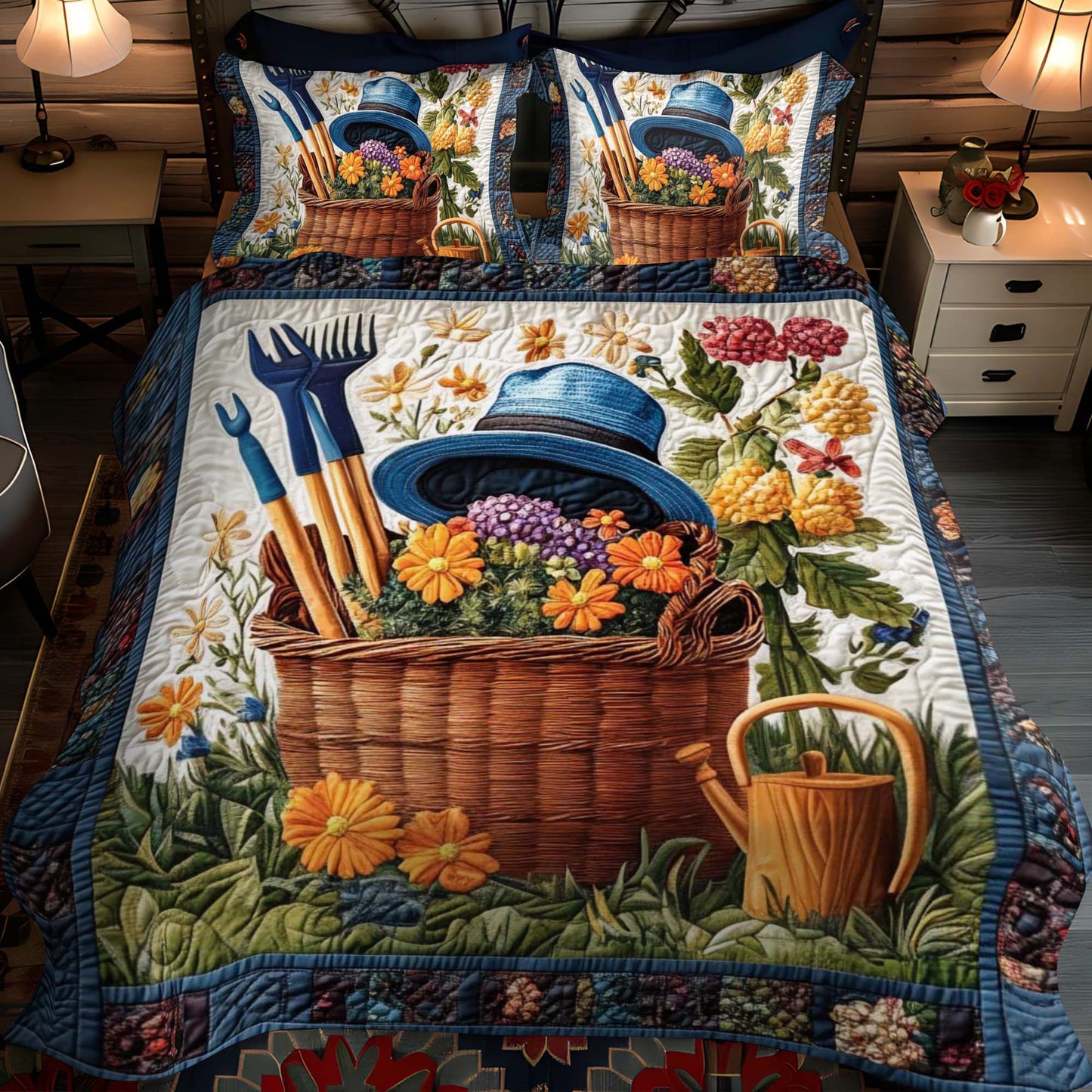 Blooming Pansies 3-Piece Quilted Bedding Set - Single (59" x 70")