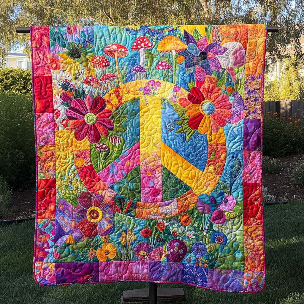 Blooming Peace Quilted Blanket - Throw (55" x 60")