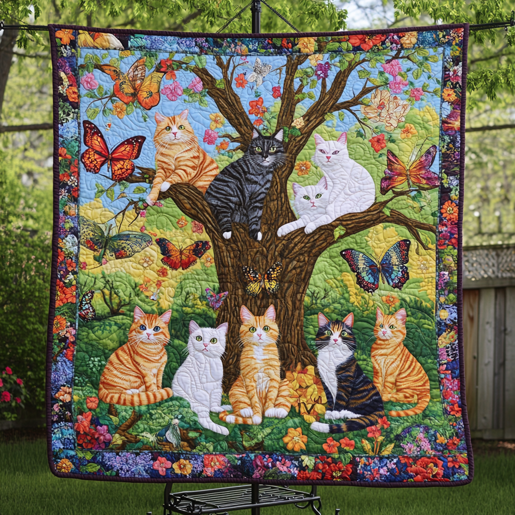 Blooming Purrfection Quilted Blanket - Throw (55" x 60")