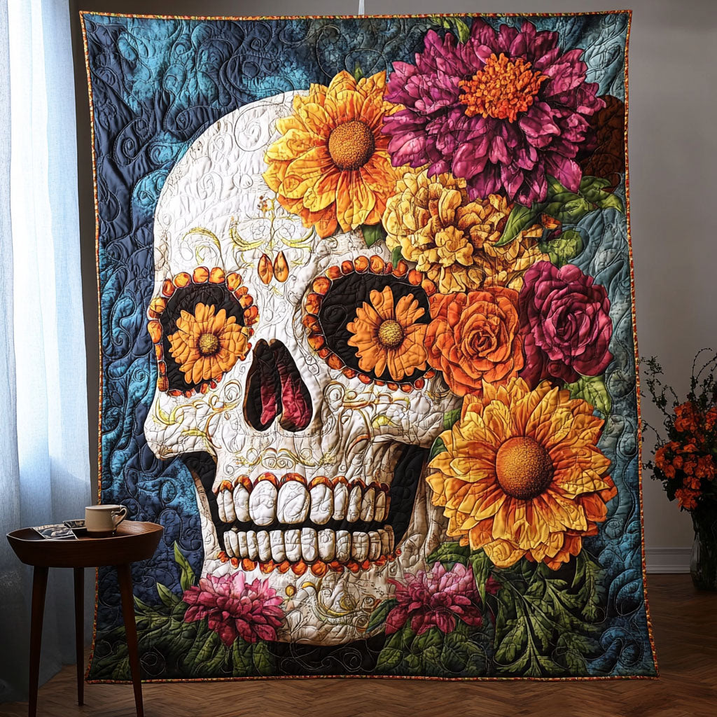 Blooming Skull Quilted Blanket - Throw (55" x 60")