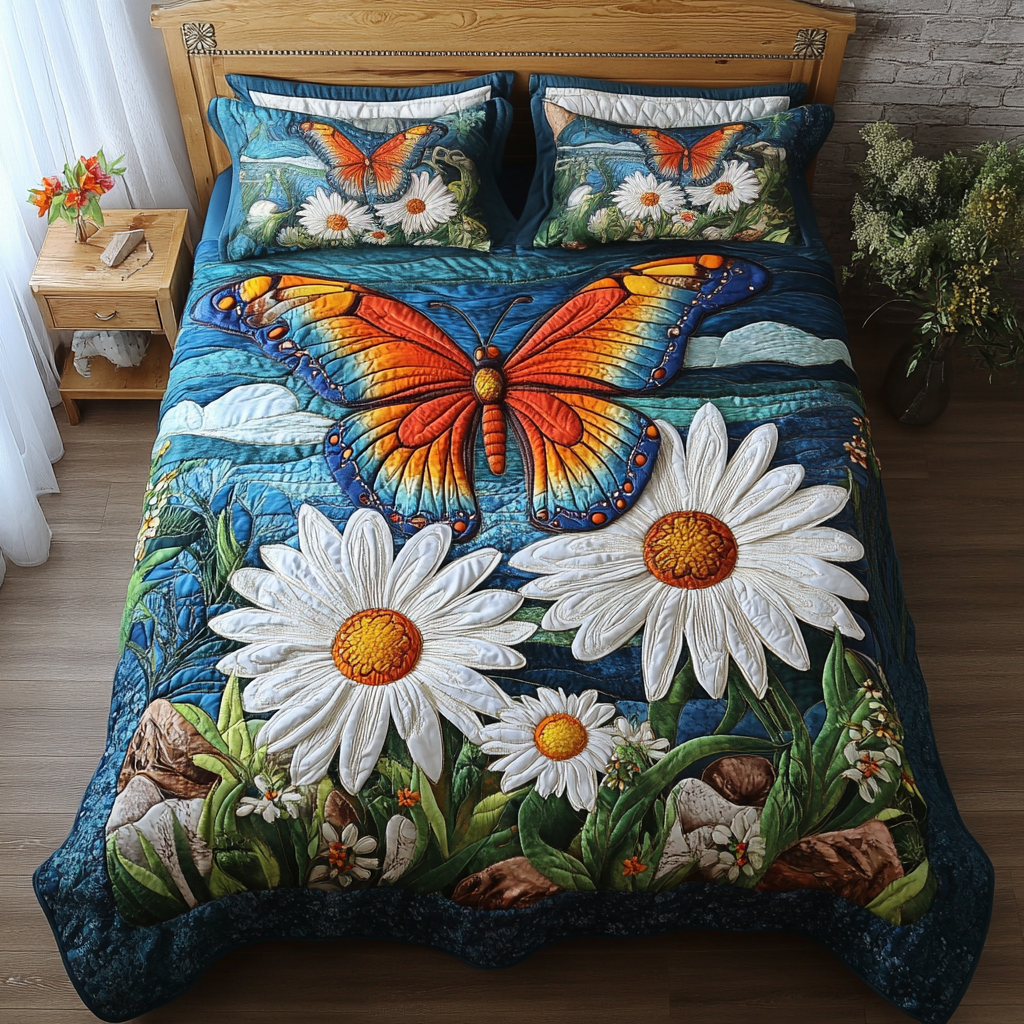 Blooming Wings 3-Piece Quilted Bedding Set - Single (59" x 70")