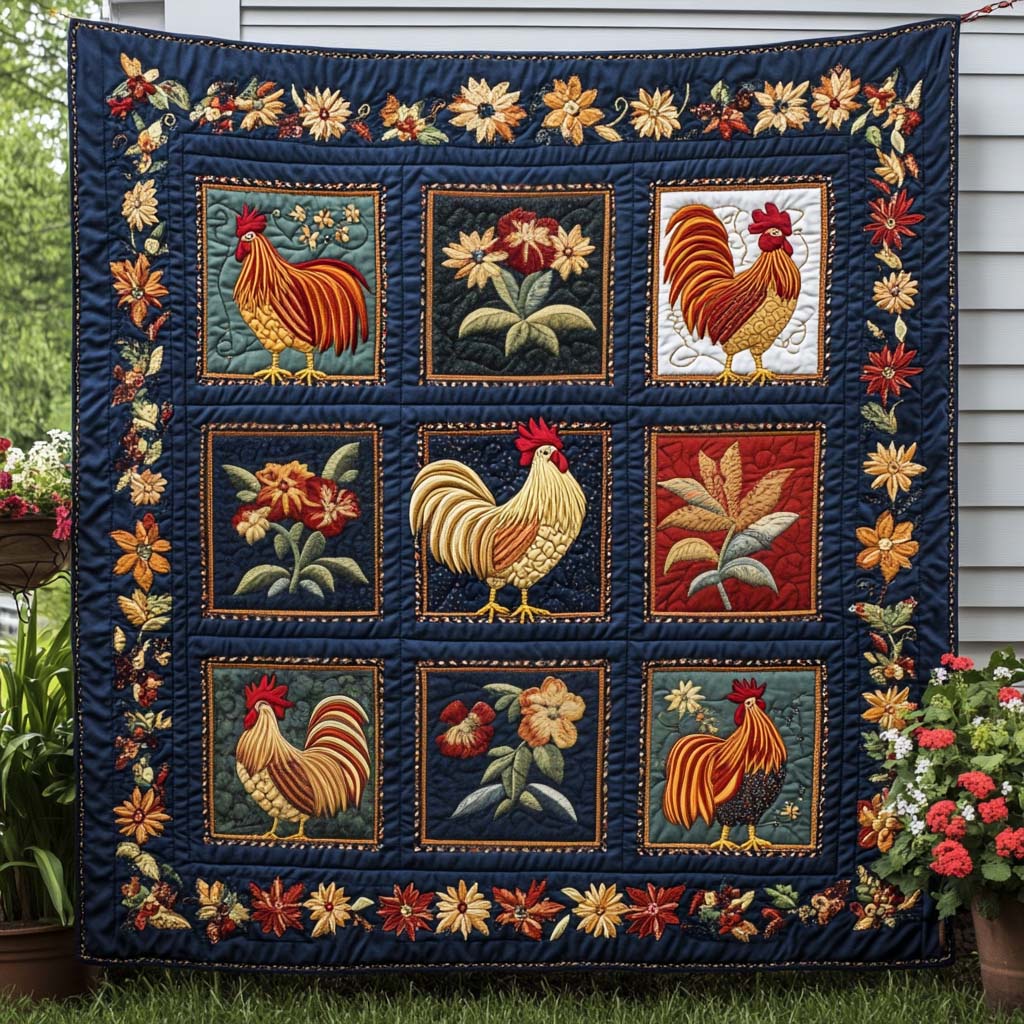 Blooms and Roosters Quilted Blanket - Baby (30" x 40")