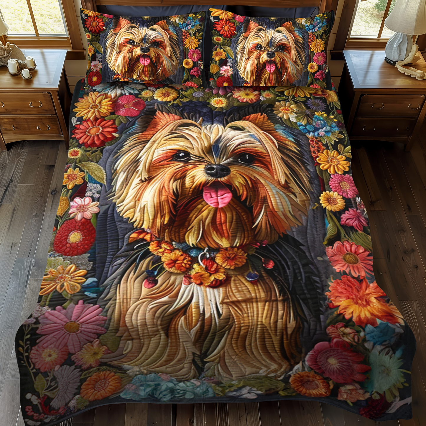 Blossom Pup 3-Piece Quilted Bedding Set - Single (59" x 70")