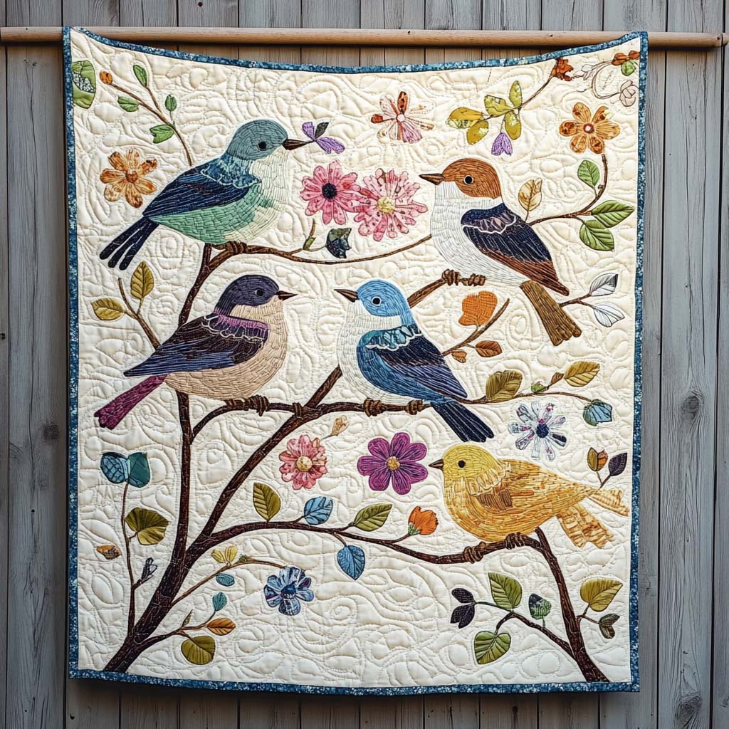Blossom Birds Quilted Blanket - Throw (55" x 60")