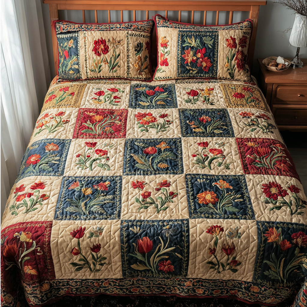 Blossom Field 3-Piece Quilted Bedding Set - Single (59" x 70")