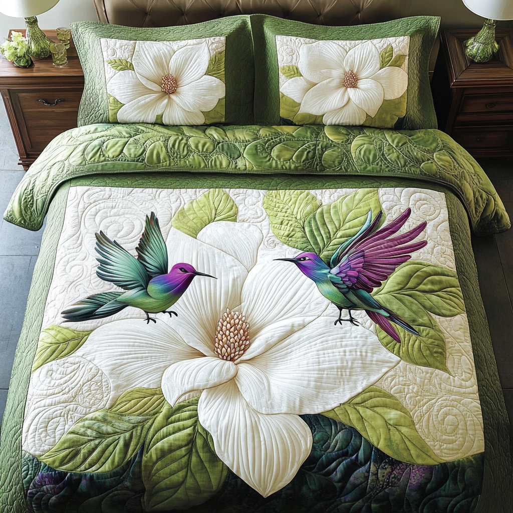 Blossom Hum 3-Piece Quilted Bedding Set - Single (59" x 70")