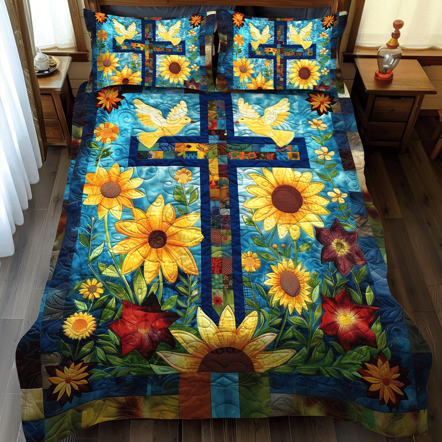 Blossoming Faith 3-Piece Quilted Bedding Set - Single (59" x 70")