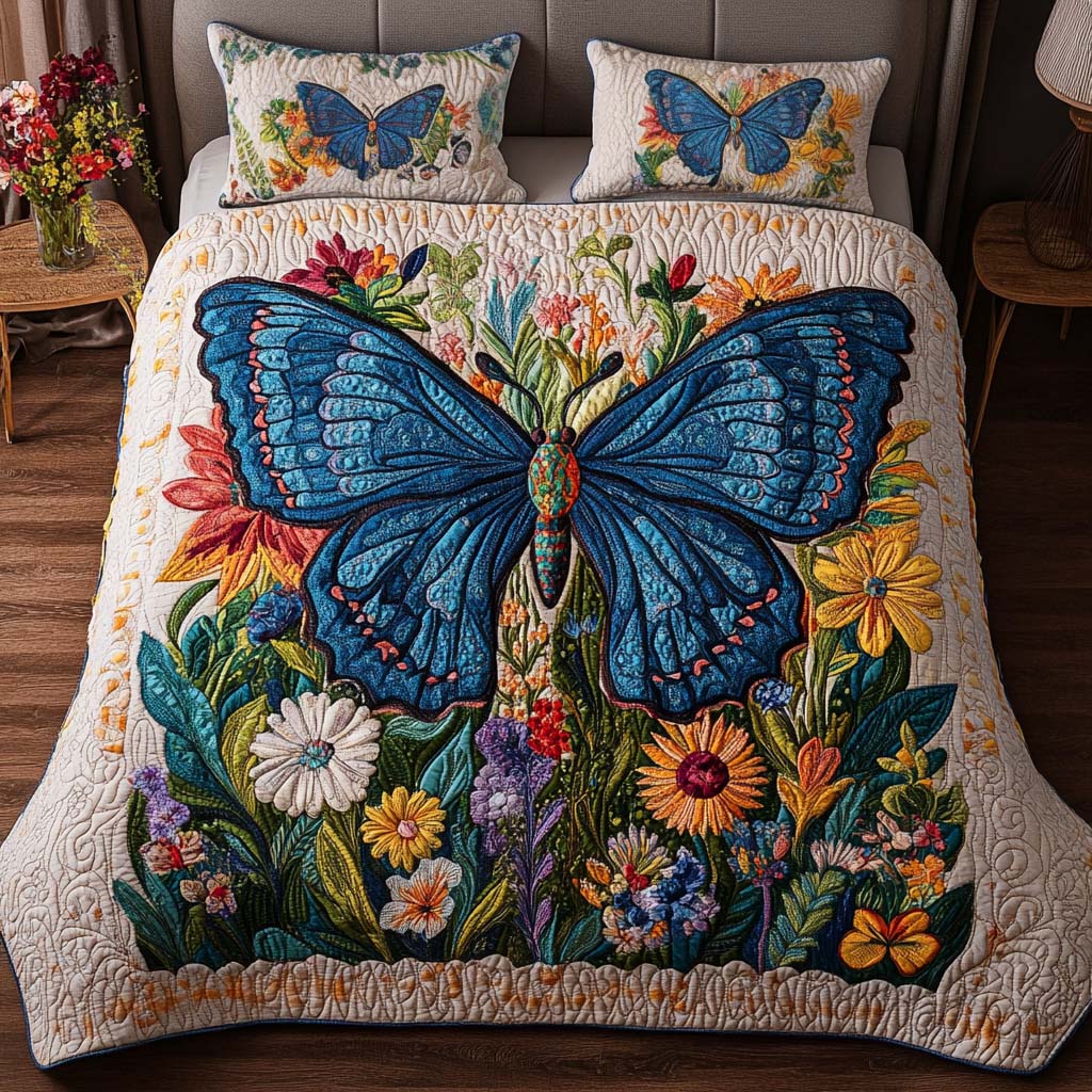 Blue Blossom 3-Piece Quilted Bedding Set - Single (59" x 70")